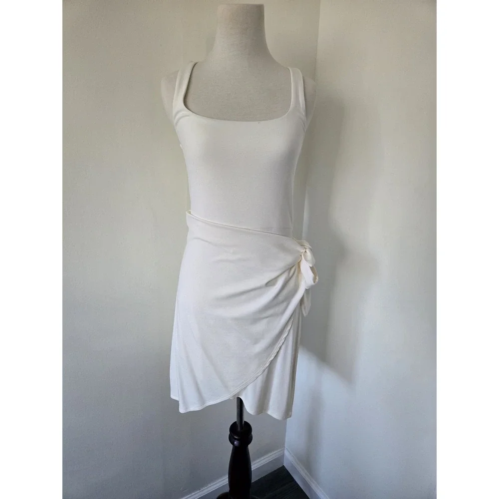 Aritzia Wilfred Saturn Ivory Tencel Tie Front Fixed Wrap Ballerina Dress S - Picture 4 of 11